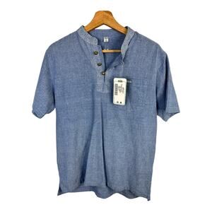 Sonam Gears Womens Blue Embroidered Cotton Short Sleeve Shirt size Medium NEW